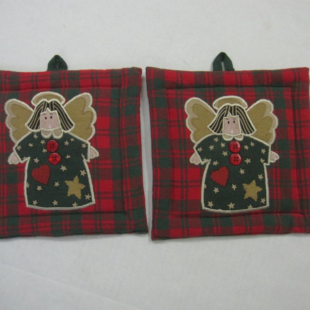 Country Christmas Set Potholders Angel Quilted